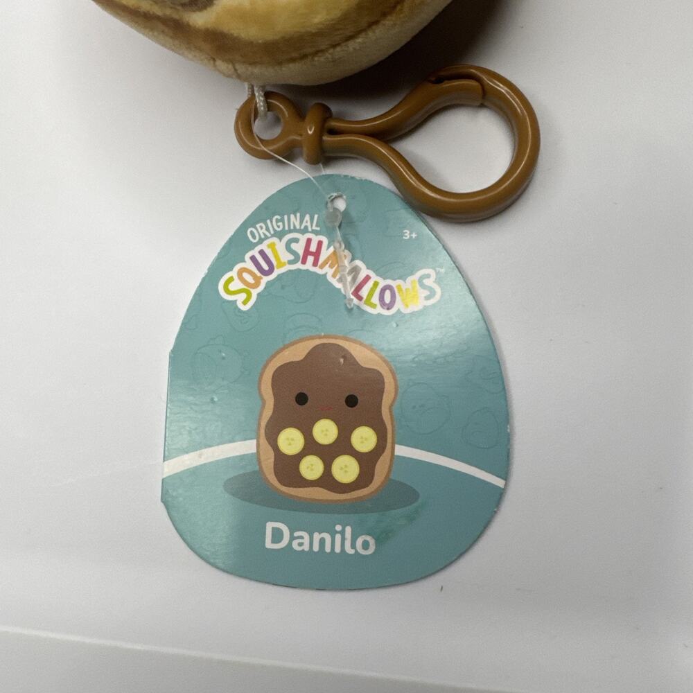 NWT Squishmallow Kellytoy Plush Sp Food Danilo as Toast Clip On Keychain 3.5" - Picture 3 of 3
